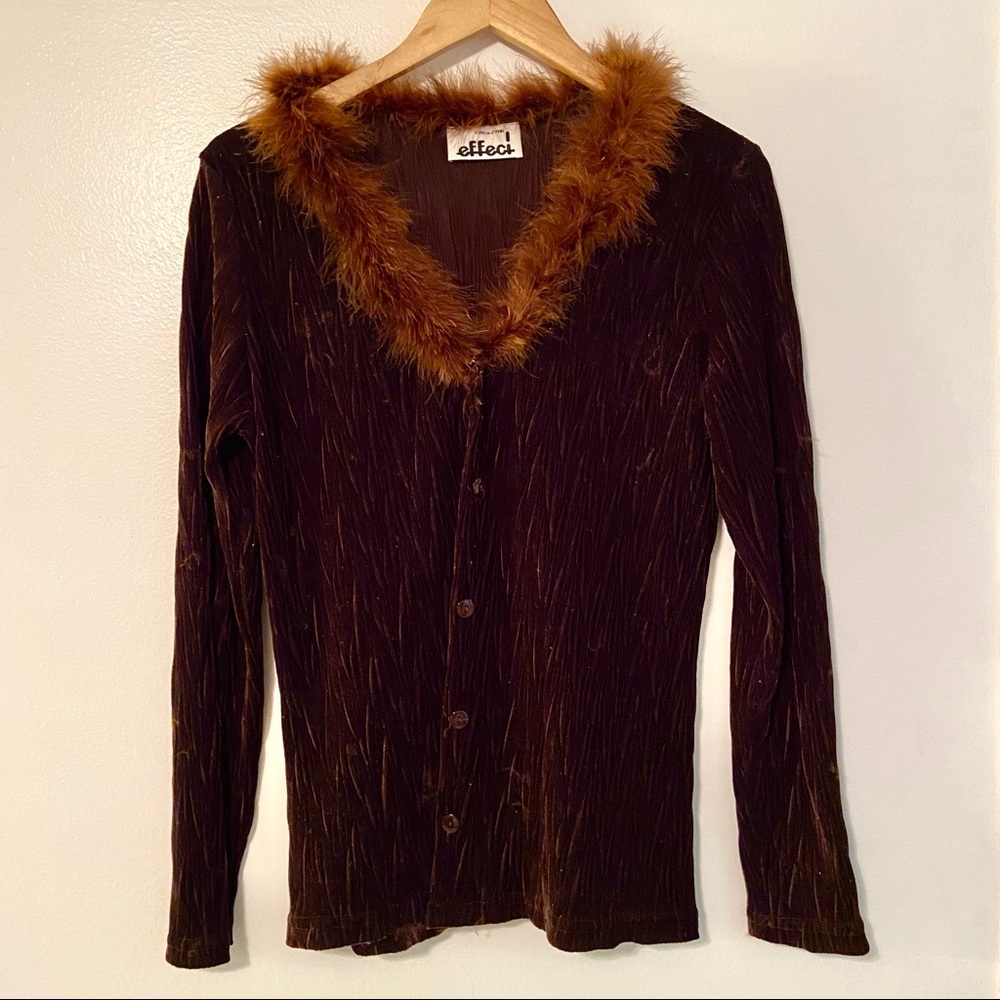 Vintage Fur Trim Cardigan Jacket
